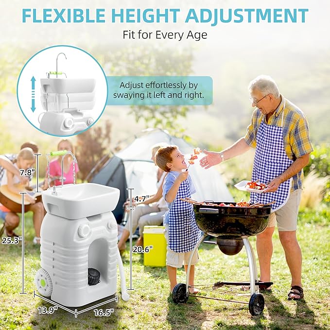 YITAMOTOR Rolling Portable Camping Sink, 45L Handwashing Station with Adjustable Basin, Soap Dispenser, Metal Handle & Large Wheels, Outdoor Washing Stand for Camping, Garden, Worksite, Travel