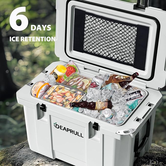 Hard Cooler, Insulated Ice Chest Box Holds Ice for More Days, Portable Cooler with Handle, Cup Holders, Double Latches for Camping Drink, Beach, Picnic, Fishing, Boat, Barbecue