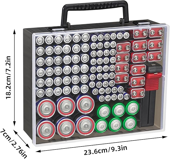 RISOU Battery Organizer Storage Case,Stores More Than 95 Batteries - Battery Storage Box for AA AAA 9V C D Lithium 3vLR44 CR2016 CR1632 CR2032 CR2025 (CASE ONLY) (Black)