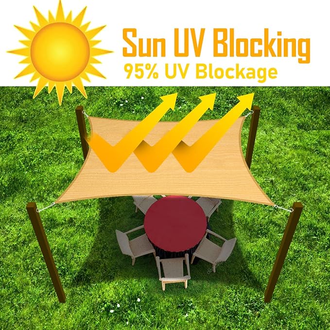 5' x 11' Yellow Outdoor Sun Shade Sail Canopy ??UV Resistant Permeable Awning Fabric for Patio, Garden, Backyard, Pergola, Carport, Lawn Shelter Cover