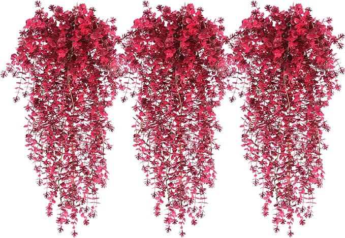 Artificial Hanging Plants Artificial Fall Flowers Faux Autumn Plants Artificial Ferns for Outdoors Hanging Fake Vines Faux Hanging Plants for Fall Decor Indoor Outdoor House Wedding Party(Wine Red)