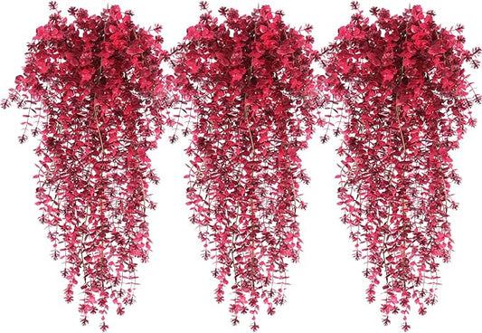 Artificial Hanging Plants Artificial Fall Flowers Faux Autumn Plants Artificial Ferns for Outdoors Hanging Fake Vines Faux Hanging Plants for Fall Decor Indoor Outdoor House Wedding Party(Wine Red)