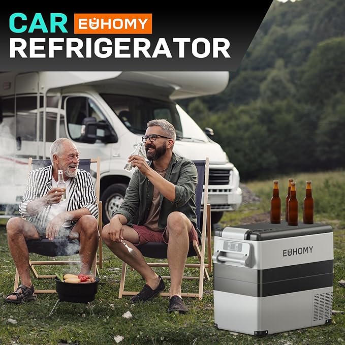 EUHOMY 12 Volt Refrigerator, 59QT(55L) Electric Cooler, 12V Fridge APP Control, 12V Cooler -4℉~68℉, Portable Freezer 12/24V DC 110-240V AC for Camping, Travel, Truck, Home