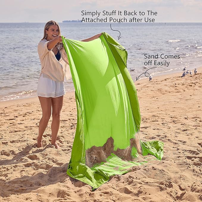 WEKAPO Beach Blanket Sandproof Waterproof, Extra Large Beach Mat, Oversized & Compact Sand Free Mat Quick Drying, Lightweight & Durable with 6 Stakes & 4 Corner Pockets