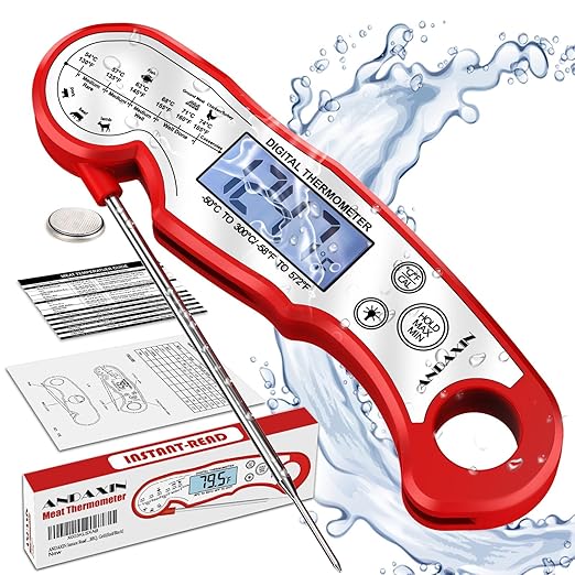 Meat Thermometer Digital - Fast Instant Read Food Thermometer for Cooking, Candy, Outside Grill, and Roast, Digital Food Thermometer with Backlight LCD & Calibration - Red/Silver