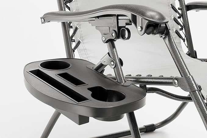 Heavy Duty Zero Gravity Chair with Adjustable Reclining, Extra Large Side Table, Gray 600D Polyester, Powder-Coated Steel Frame, 300 lbs Capacity