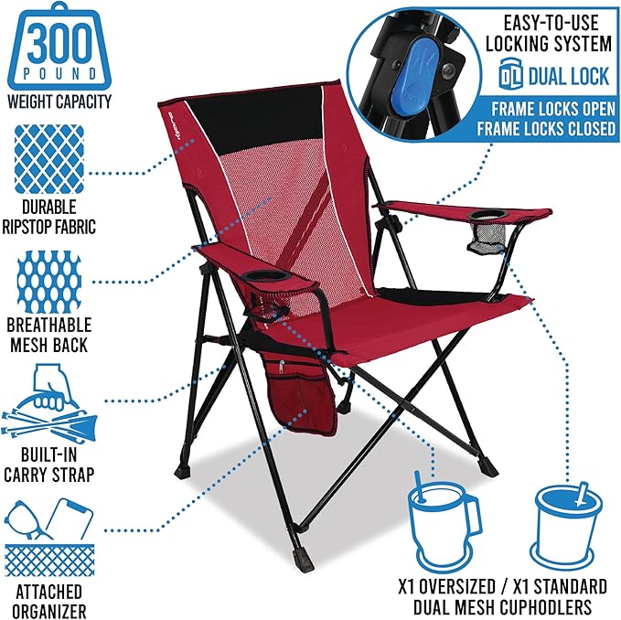 Kijaro Dual Lock Portable Camping Chairs - Versatile Folding Chair, Sports Chair, Outdoor Chair & Lawn Chair - Dual Lock Feature Red Rock Canyon