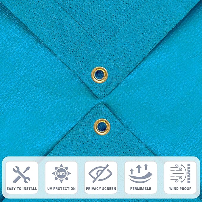 Cool Area Sun Shade Cloth with Grommets 8x20 FT Shade Panel Shade Tarp Screen Fabic for Outdoor Patio Pergola Cover Deck Garden, Turquoise Blue