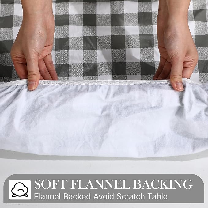 3 Pcs Plastic Picnic Table Cover Checkered Tablecloth Fitted Rectangular Table Cloth 30 x 72 Inch Vinyl Waterproof Flannel Backed with Elastic Rim for Indoor Outdoor Picnic Party(Gray and White)