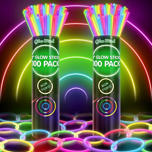 200 Ultra Bright Glow Sticks Bulk - Halloween Glow in the Dark Party Supplies Pack - 8" Glowsticks Party Favors with Bracelets and Necklaces
