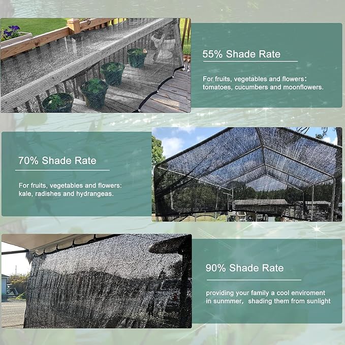 LOVE STORY 6x8FT 90% Black Garden Shade Cloth, Sun Shade Cover Net Mesh Tarp with Grommets, Sunblock Net for Garden,Greenhouse,Plants and Patio