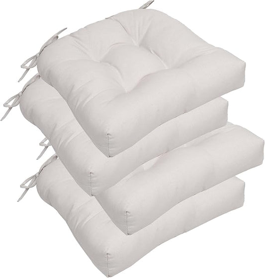 RACE LEAF Patio Chair Cushions 17x17 Inch 4 Pack, Thickened Outdoor Seat Cushions Water Resistant with Non-Slip Ties & Stain Resistant Tufted Design (Beige)
