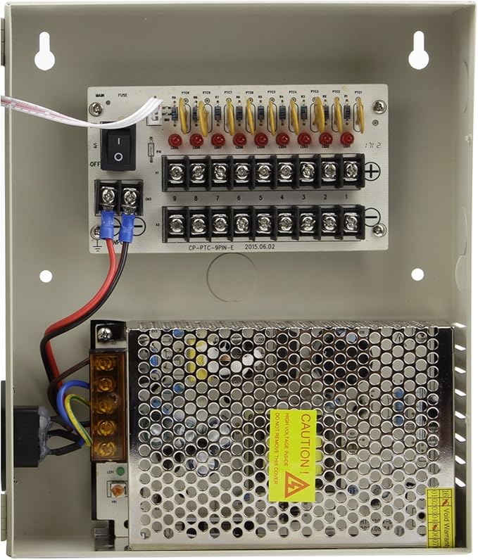 9 Channel Port 12V DC 10 Amp Amper with PTC Fuse Distributed Power Supply Box for CCTV DVR Security System and Camera or cameras
