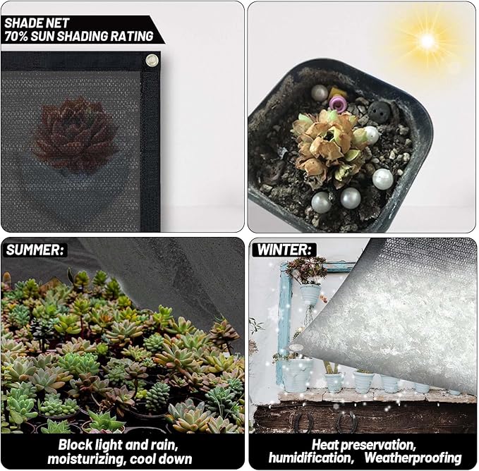 Cool Area 70% Sun Shade Cloth Mesh Tarp with Grommets for Plant Cover 8x10ft Patio Canopy Garden Pergola Greenhouse Car Barn Kennel Black