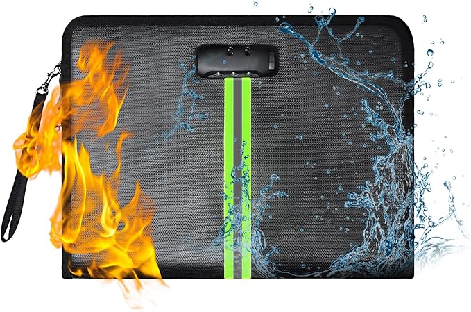 Fireproof Document Bag, 5200℉Fireproof Document box with Lock, Handle and Zipper, Document Organizer for Cash, Legal Documents – Secure Storage for Home, Office & Travel (Black, M)