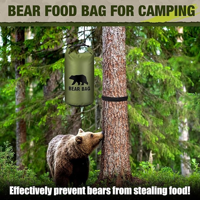 1 Set Bear Food Bag for Camping Ultralight Food Hanging System Includes Waterproof Bear Bag, Nylon Ropes, Hooks for Camping Backpacking
