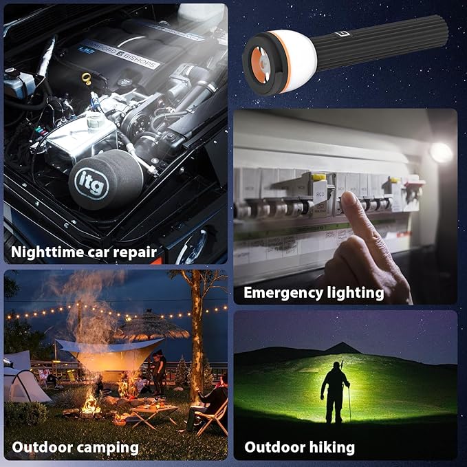 Sunzone Rechargeable Flashlight and Camping Lantern 2 Pack, Hign Lumens 4 Lighting Modes Portable Flash Light Floodlight for Outdoor Camping, Inspection Work Light,Emergency