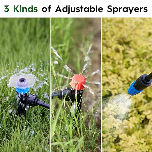 200 FT Quick-Connect Drip Irrigation System Kit, Automatic Garden Watering Misting System for Greenhouse, Lawn, Flower Bed with Irrigation Tubing, Hose Splitter 2 Way, Adjustable Drip Emitters