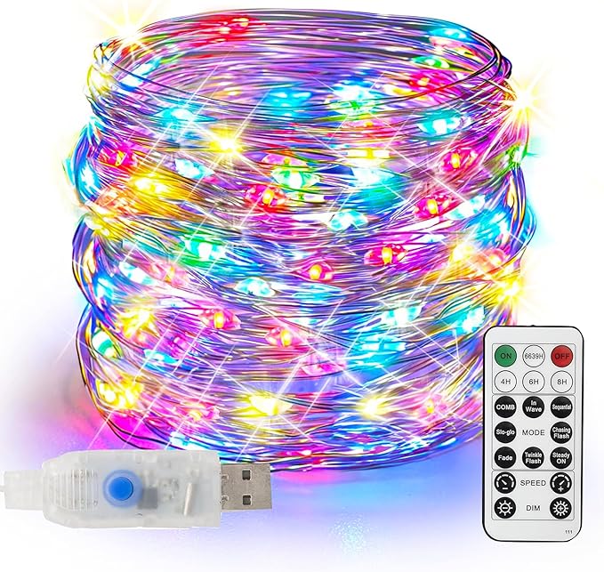 TW SHINE 66 FT 200 LED Fairy Lights for Bedroom Multi-Colored, USB Waterproof Christmas String Lights with Remote Timer, 8 Modes Copper Wire for Indoor Outdoor Party Tree Wedding Yard Decorations
