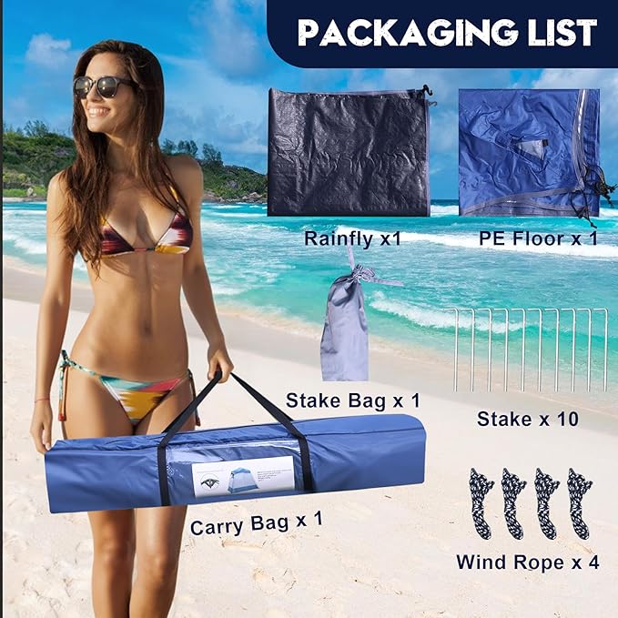 2-Room Camping Shower Tent, Instant Pop-up Privacy Shelter, Extra Large Changing Room & Toilet Tents with Ventilation, Portable Outdoor Shower with Rainfly & Floor for Dressing, Hiking, Beach, Fishing