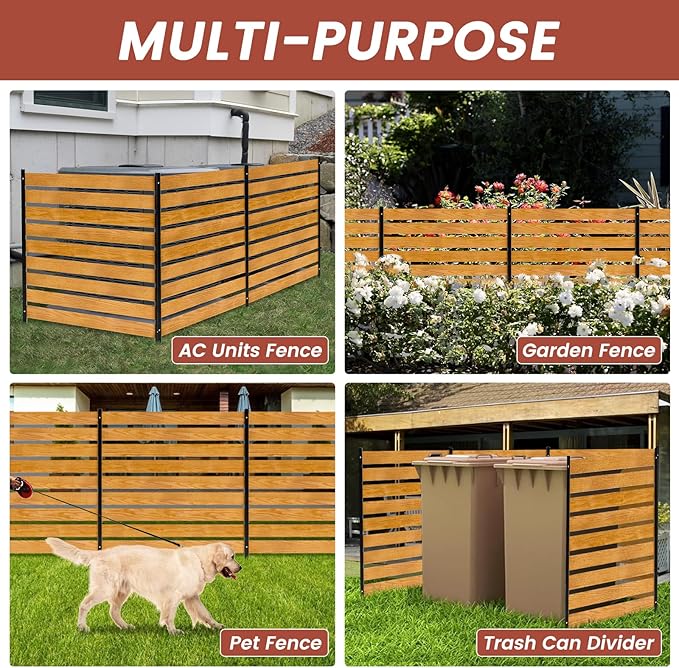 LILYPELLE 36in W x 44in H Air Conditioner Fence, 2 Panels Outdoor Privacy Fence Screen with Metal Stakes, Outside Decorative Fences Trash Can Pool Equipment Enclosure Panels