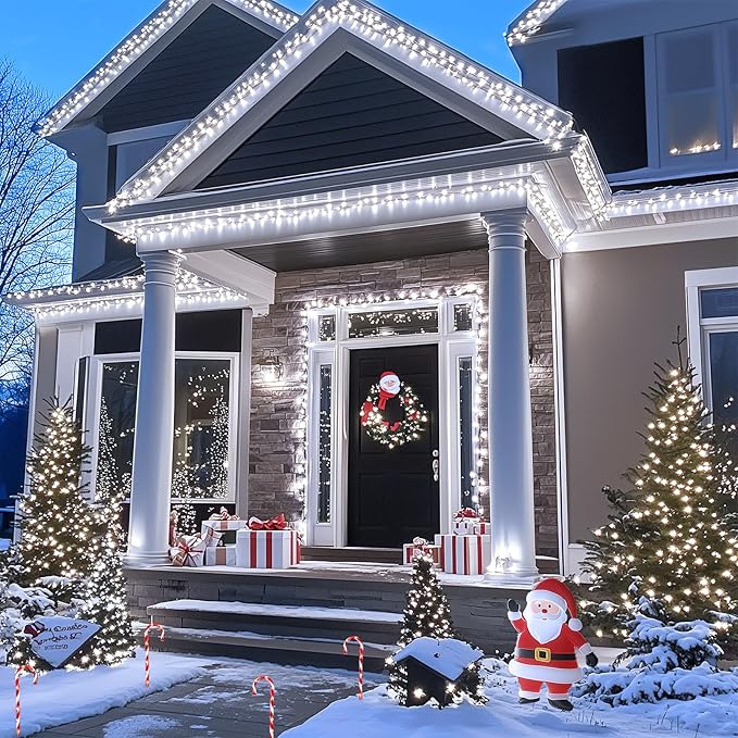 JMEXSUSS 250 LED White Christmas Lights Outdoor, 91.5ft Extendable White String Lights Indoor with 8 Modes for Room Tree Garden Patio Wedding Party Christmas Decorations