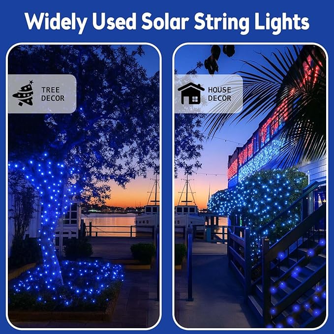 SANJICHA Blue Solar String Lights, Extra-Long 2 Pack 144FT 400LED Super Bright Solar Fairy Lights Outdoor, Waterproof Copper Wire 8 Modes for Garden Tree Party Wedding Decorations