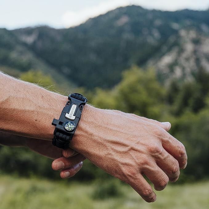 SURVIVE Paracord Bracelet, Pack of 2, Emergency Hiking Survival Kit Fire Starter Compass Whistle, 3 Wrist Sizes: Small Medium Large, 8.5-10 ft Continuous Strand Flint Steel Scraper 5 in 1