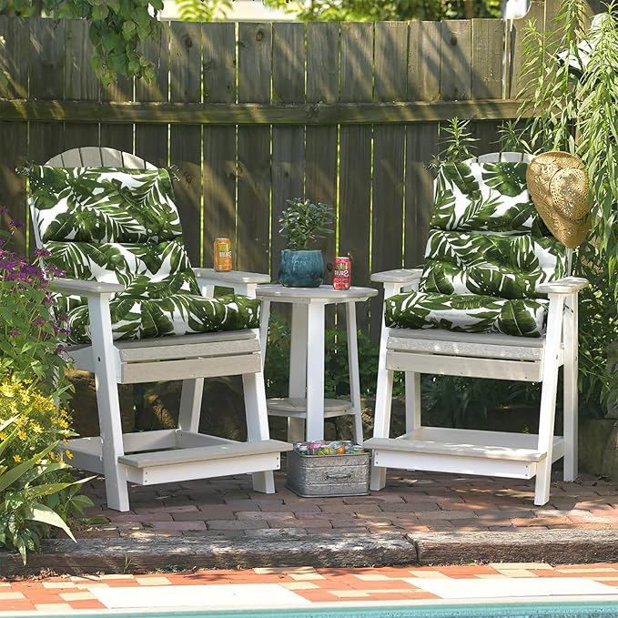 LVTXIII Outdoor Seat/Back Chair Cushion Patio Tufted High Back Cushion, Seasonal Replacement Rocking Chair Cushion with Ties (22” W x 20D”, Set of 2, Palm Green)