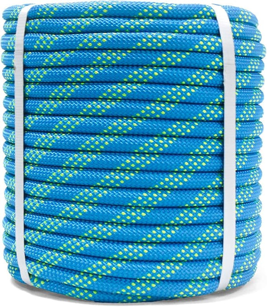 Double Braid Polyester Rope 1/2inch 150ft, 5290lbs Breaking Strength, Blue Arborist Rigging Rope for Various Indoor Outdoor Applications Hiking Camping Swing Sailing