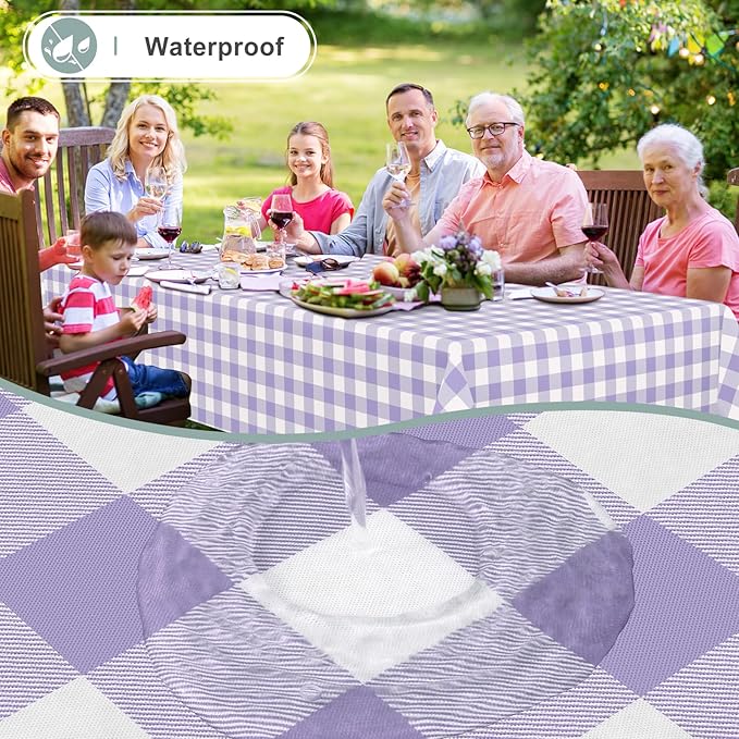 misaya Rectangle Waterproof Vinyl Table Cloth, Buffalo Flannel Backed Tablecloth, Wipeable Plastic Table Cover for Dinner, Kitchen, Outdoor (60" x 102", Lavender and White)