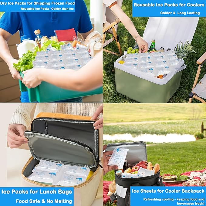 Dry Ice Packs for Shipping Frozen Food, Reusable Cold Ice Sheets for Coolers, Lunch Bag, Flexible Long-Lasting Ice Blanket Sheets for Shipping