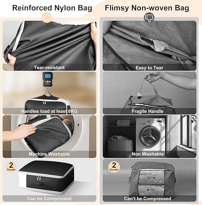 Comforter Storage Bag - Large Capacity Blanket Storage Bags 3-Layer Ultra Space Saving Self Compression Organizer, Washable Compression Bags for Storage Comforter Blanket, 4-Pack, Black