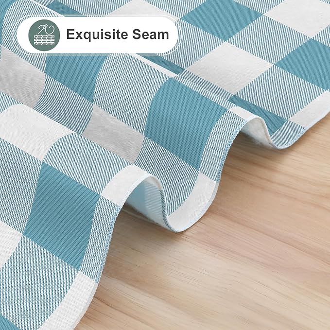 misaya Square Waterproof Vinyl Table Cloth, Buffalo Flannel Backed Tablecloth, Wipeable Plastic Table Cover for Dinner, Kitchen, Outdoor (60" x 60", Aquamarine and White)