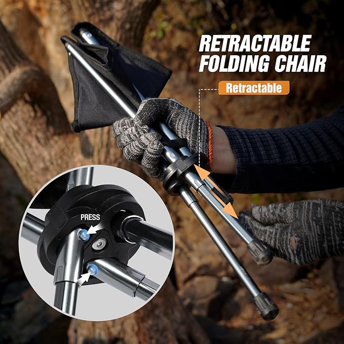 REDCAMP 2 Pack Ultralight Camping stools with Retractable Legs, Portable 3 Legged Tripod Camping Stools for Adults Fishing Backpacking Hunting, Black