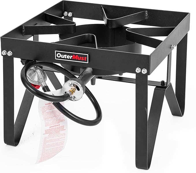 Outdoor Propane Burner Heavy Duty Propane Gas Stoves for Cooking with 10 PSI Regulator and Cast Iron Braided Holes Perfect for Home Brewing, Crawfish Boiler, Turkey Fryer and Seafood Boiler