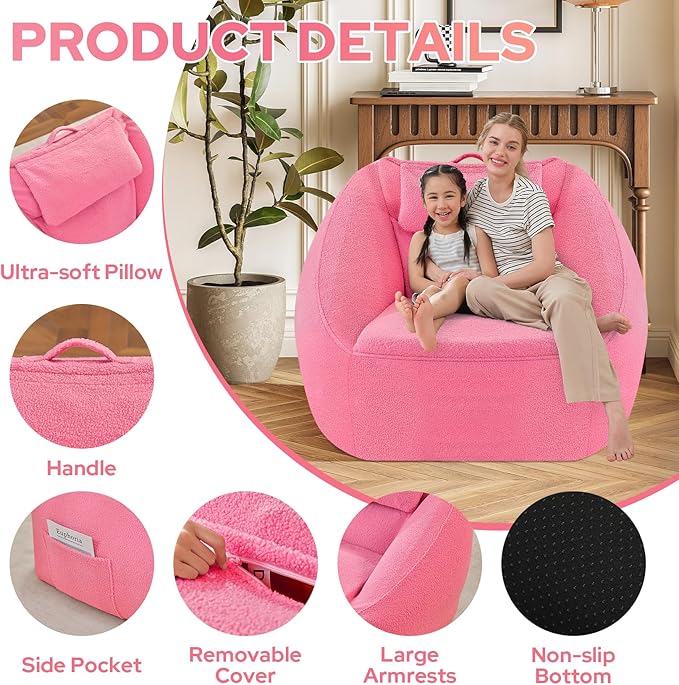 HABUTWAY Inflatable Bean Bag Chairs for Adult Blow up Chair Portable Inflatable Bean Bag Couch w/Electric Air Pump,Handle & Side Pocket for Movie Night Reading Gaming Living Room - Dark Pink