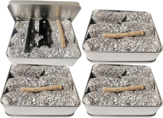 Emergency Fire Starter Kit – 6 Magnesium Bags + 3.15" Ferro Rod (12,000+ Strikes) + 4" Waxed Rope (12 Min Burn) – Survival Kit in Waterproof Tin for Camping, Hiking (24 Bags + Ferro + Wax Rope)
