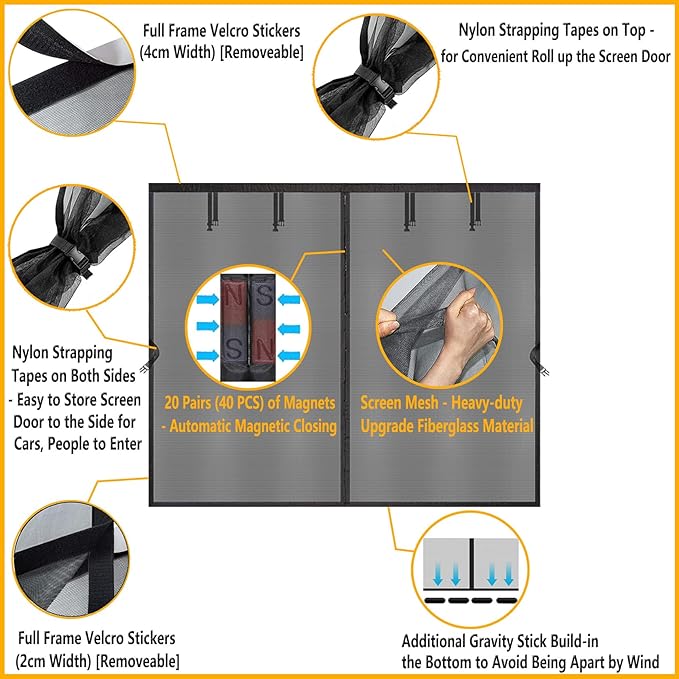 Garage Door Screen 1 Car 10x7ft Garage Screen Door Mesh, Upgraded Fiberglass Stronger Than PET and Polyester, Patio/Porch/Balcony Door Screen 10x7 ft, Heavy Duty Weighted Bottom & Magnetic Closure