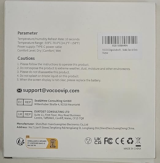 VOCOO Digital Indoor Room Thermometer - 5.8'' Extra Large Display Temperature Humidity Sensor with Accurate Temp Humidity Gauge Monitor, Calibration, Max & Min Records, Comfort, Backlit, Date & Clock