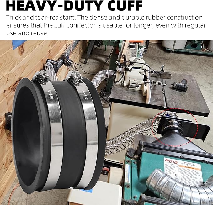 TonGass (2-Pack) 4 Inches Outer Diameter Flexible Hose Cuff Coupler with Integrated 2 Dust Collection Hose Clamps, Rubber Vacuum Hoses Connector