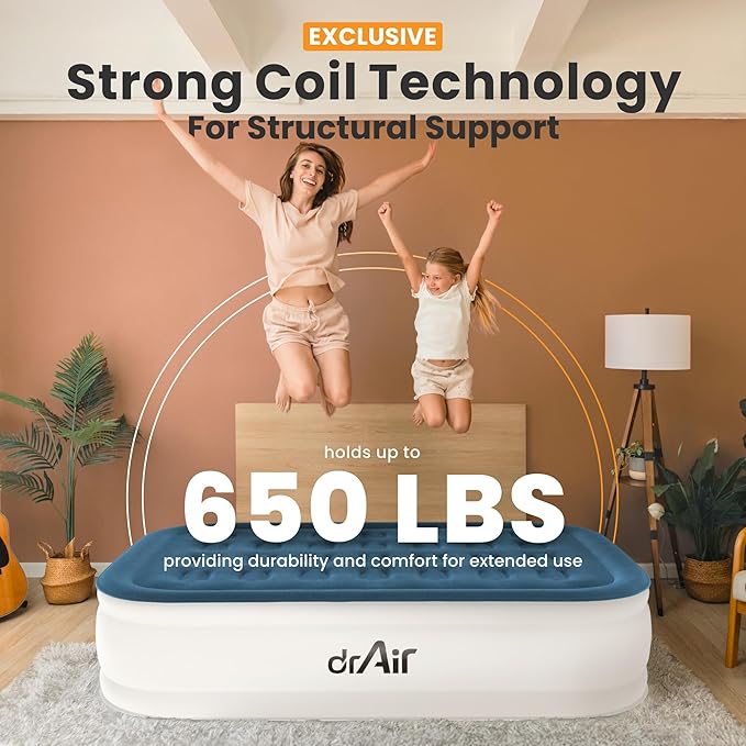 Full Air Mattress, 18” Raised Inflatable Bed with Built-in Pump, Waterproof Velvety Top, Ergonomic Design, Reinforced Support, and Carry Bag for Home, Camping, and Guests