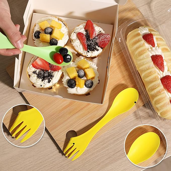 12Pcs Plastic Sporks Tritan Sporks 3 in 1 Travel Fork for Camping, Travel, Home, Restaurant (7 Inch)