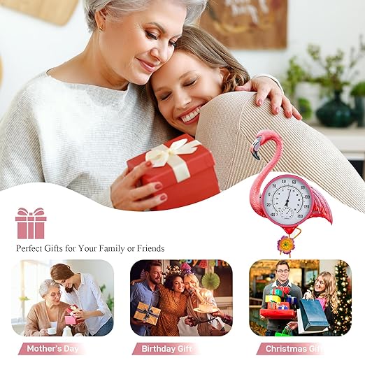 Large Outdoor Thermometer, Flamingo Wall Thermometer Hygrometer No Need Battery, Retro Sun Outside Thermometer Decoratibve for Backyard, Garden, Living Room