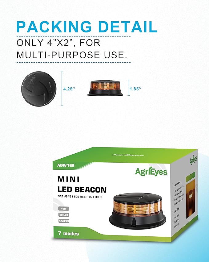 Agrieyes Amber Beacon Light 4.2Inch, Flashing Safety Warning Lights Permanent/Magnet Mount (Amber, Screw)