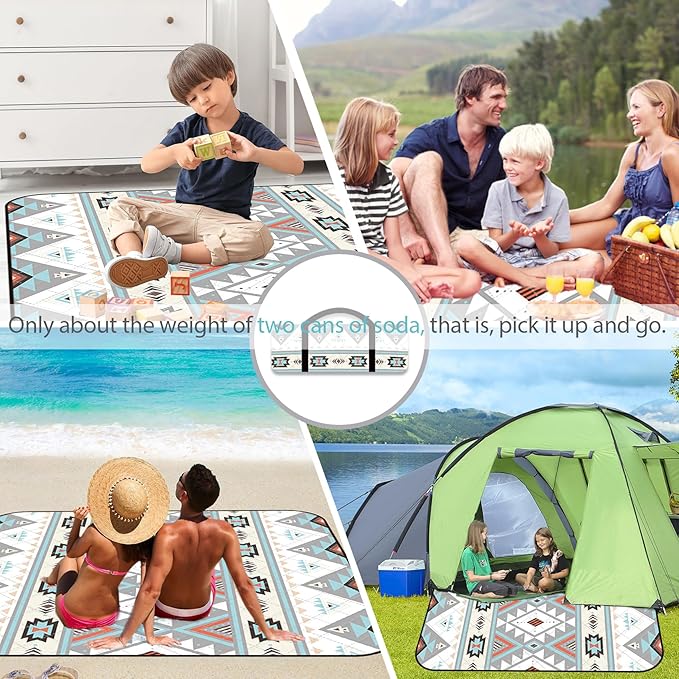 80"x60" Waterproof Picnic Blanket Large Outdoor Camping Blanket Foldable Picnic Camping Blanket Thicker Machine Washable Picnic Mat Portable Wearable for Picnics, Camping