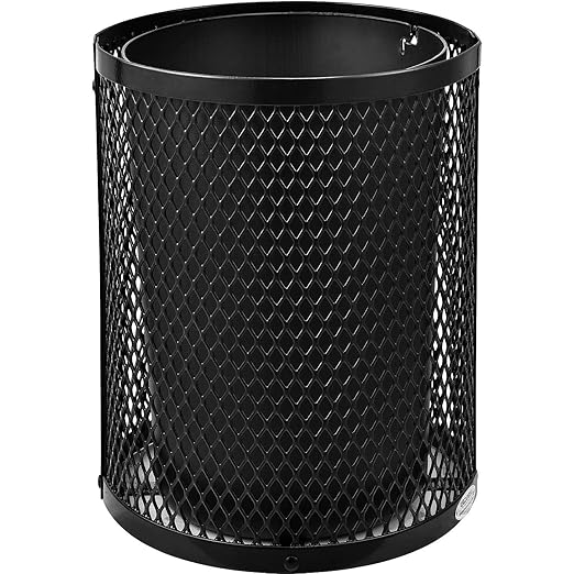 Global Industrial 36 Gallon Outdoor Steel Trash Can with Dome Lid, Plastic Liner and Anchor Kit Included, 23-1/2" Diameter x 40" H, Powder Coat Finish, Unassembled, Black