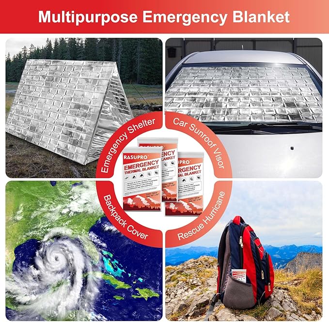 9 Pack Emergency Blankets, Outdoor Survival Emergency Insulated Gear, Mylar Thermal Space Insulated Blanket, Perfect for Camping, Hiking, Running, Marathon, Wilderness Rescue or First Aid