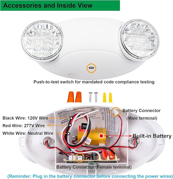 LIT-PaTH LED Emergency Lighting Fixtures with 2 LED Bug Eye Heads and Back Up Batteries- US Standard Exit Light, UL 924 and CEC Qualified, 120/277 Voltage, White, 4-Pack