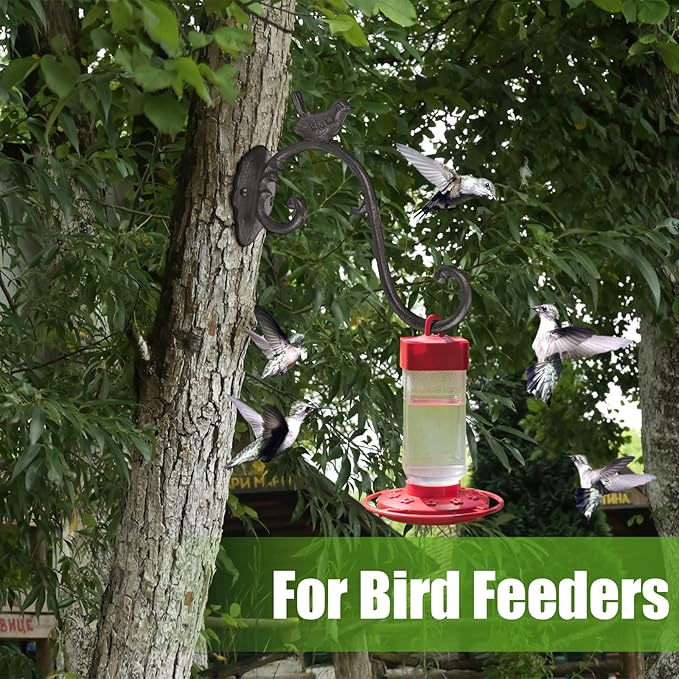 Moxweyeni 2 Pcs Cast Iron Plant Hangers Outdoor 10" Heavy Duty Hanging Basket Brackets Lovely Bird Shape Decorative Wall Hangers for Flower Pots Bird Feeder Wind Chime Lantern(Rust)